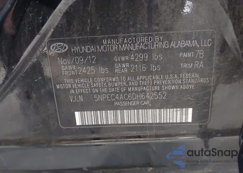 2013 Hyundai Sonata Limited z USA, uszkodzony, nr VIN 5NPEC4AC6DH642552